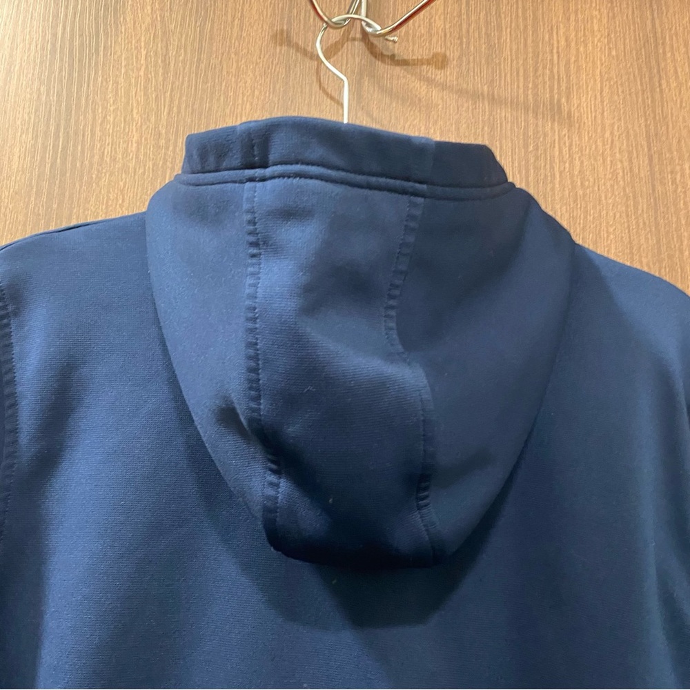 Under Armour Navy Fleece Hoodie Size Large Pullover Sweatshirt Loose Coldgear - Picture 12 of 17